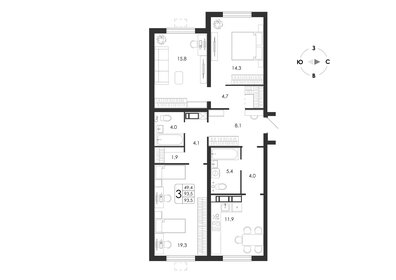 Квартира 93,5 м², 3-комнатная - изображение 1