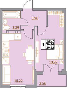 Квартира 39,5 м², 1-комнатная - изображение 1