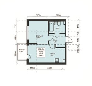 Квартира 34,6 м², 1-комнатная - изображение 1