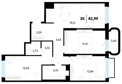 Квартира 83 м², 3-комнатная - изображение 1