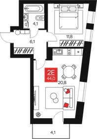 Квартира 44 м², 2-комнатная - изображение 1