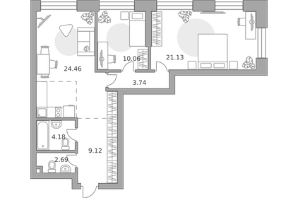 Квартира 75,4 м², 2-комнатная - изображение 2