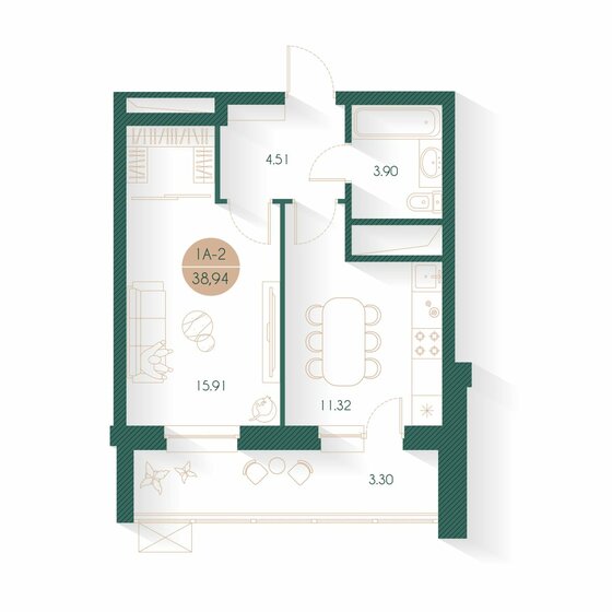 42,4 м², 1-комнатная квартира 11 290 700 ₽ - изображение 40