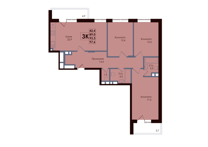 87,7 м², 3-комнатная квартира 16 676 040 ₽ - изображение 21