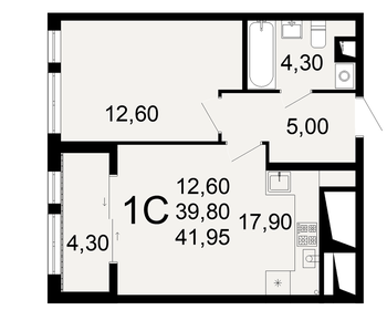 Квартира 42 м², 1-комнатная - изображение 1