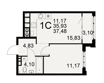 Квартира 37,5 м², 1-комнатная - изображение 1