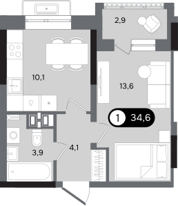 32,7 м², 1-комнатная квартира 3 793 575 ₽ - изображение 14