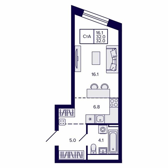 31,8 м², квартира-студия 8 700 000 ₽ - изображение 33