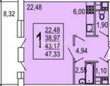 Квартира 39,1 м², 1-комнатная - изображение 1