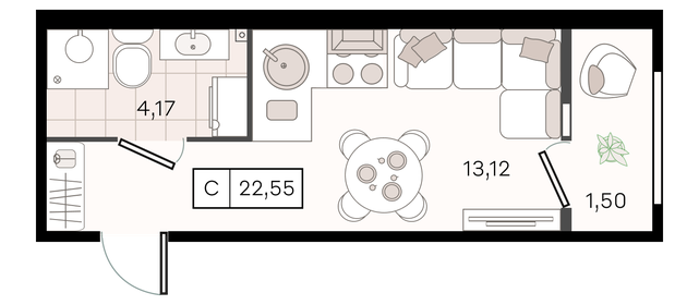 Квартира 22,6 м², студия - изображение 1