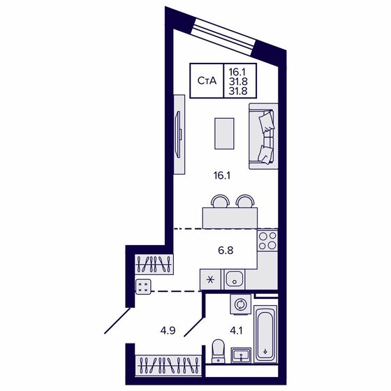 29,5 м², квартира-студия 7 350 000 ₽ - изображение 25