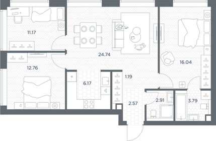 Квартира 81,3 м², 3-комнатная - изображение 2