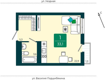 Квартира 33,1 м², студия - изображение 1