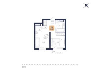 Квартира 34,3 м², 1-комнатная - изображение 1
