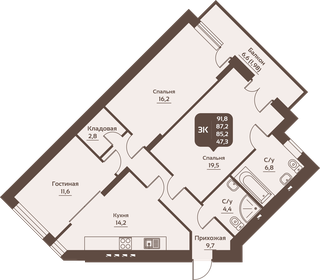 Квартира 88,8 м², 3-комнатная - изображение 1