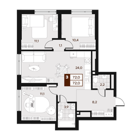 Квартира 72 м², 3-комнатная - изображение 1