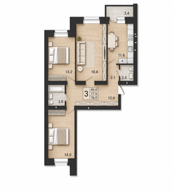Квартира 78,9 м², 3-комнатная - изображение 1