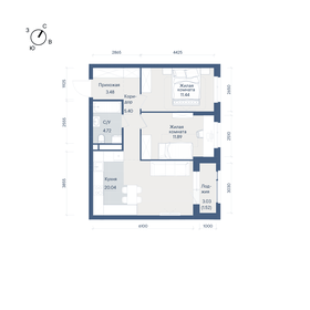 Квартира 58,5 м², 2-комнатная - изображение 1