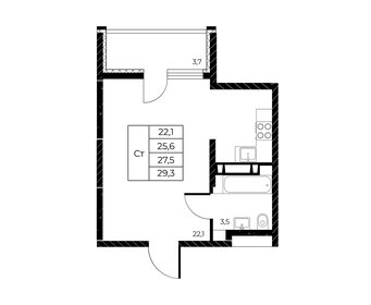 Квартира 29,3 м², студия - изображение 1