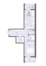 Квартира 57,9 м², 1-комнатная - изображение 1