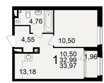 Квартира 34 м², 1-комнатная - изображение 1