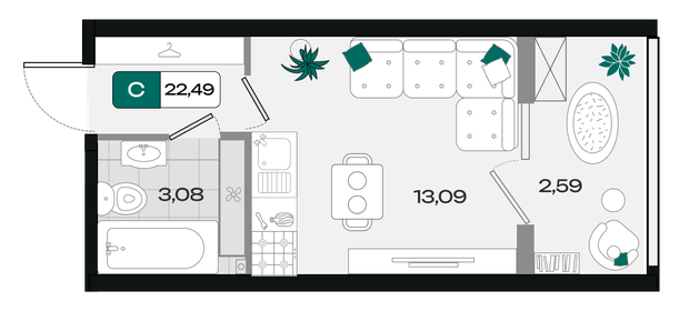 Квартира 22,5 м², студия - изображение 1