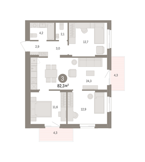 76,5 м², 3-комнатная квартира 7 200 000 ₽ - изображение 78