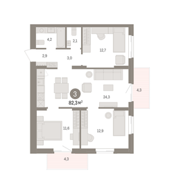 Квартира 82,3 м², 3-комнатная - изображение 1