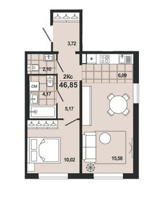 Квартира 46,9 м², 2-комнатная - изображение 1