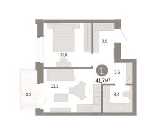 Квартира 41,7 м², 2-комнатная - изображение 1