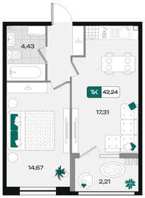 Квартира 42,2 м², 1-комнатная - изображение 1