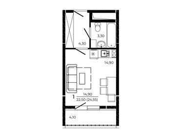 Квартира 24,6 м², студия - изображение 1