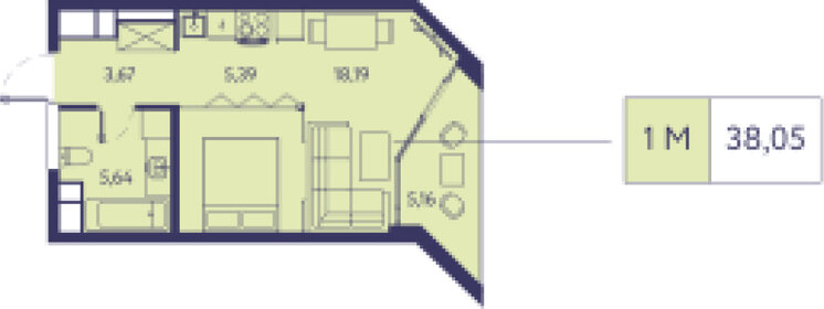 Квартира 38,1 м², 1-комнатная - изображение 1
