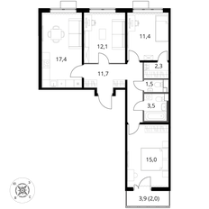 Квартира 76,9 м², 3-комнатная - изображение 3