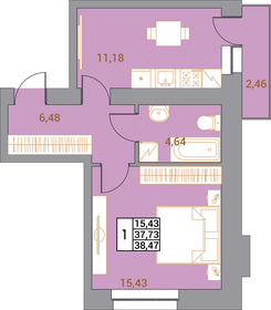 Квартира 38,5 м², 1-комнатная - изображение 1