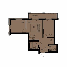 Квартира 63,8 м², 2-комнатная - изображение 1
