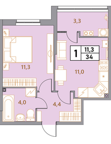 Квартира 34 м², 1-комнатная - изображение 1