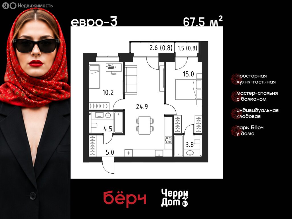 Варианты планировок ЖК «Бёрч» - планировка 8
