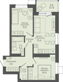 Квартира 55,1 м², 2-комнатная - изображение 1