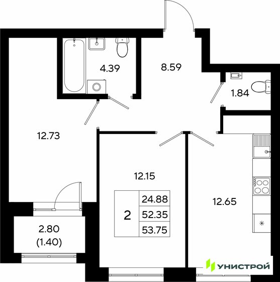 53,8 м², 2-комнатная квартира 9 990 000 ₽ - изображение 31