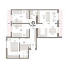 Квартира 106 м², 3-комнатная - изображение 2