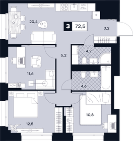 Квартира 72,5 м², 3-комнатная - изображение 1
