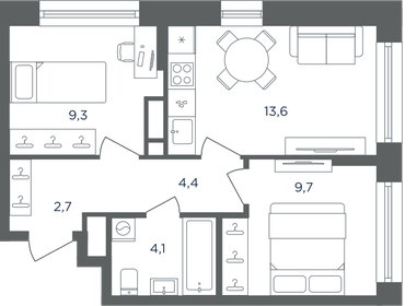Квартира 43,8 м², 2-комнатная - изображение 1