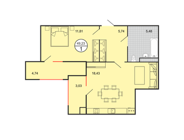 Квартира 49,2 м², 1-комнатная - изображение 1