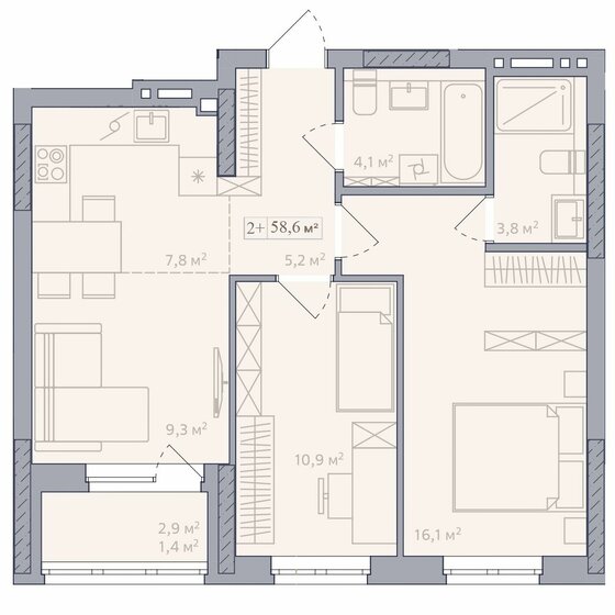 59,7 м², 3-комнатная квартира 5 890 000 ₽ - изображение 82