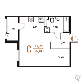 Квартира 34,8 м², студия - изображение 1