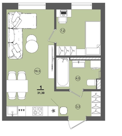 Квартира 31,3 м², 1-комнатная - изображение 1