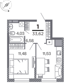 Квартира 33,6 м², 1-комнатная - изображение 1