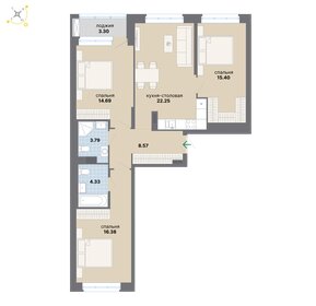 Квартира 88,7 м², 3-комнатная - изображение 1