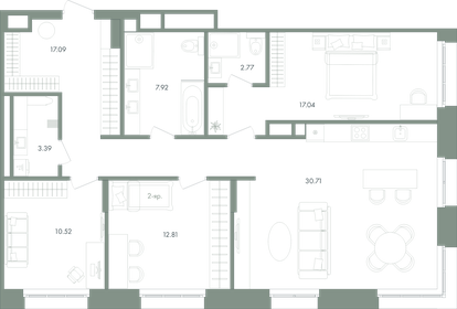 Квартира 102,7 м², 3-комнатная - изображение 1